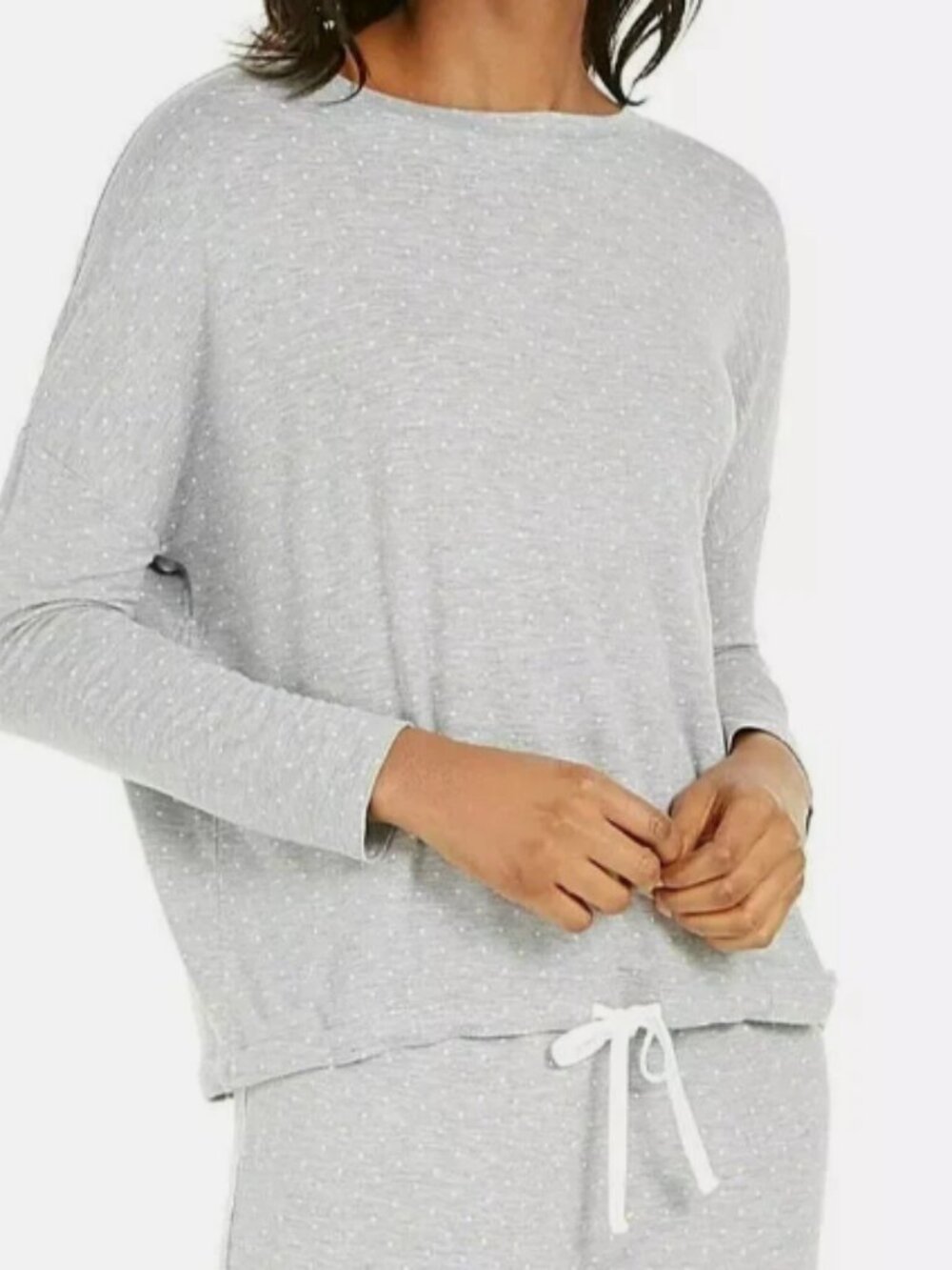Alfani Women's Okeo-Tex Tie-Waist Sleep Top, Scatter Dot (Grey), XS